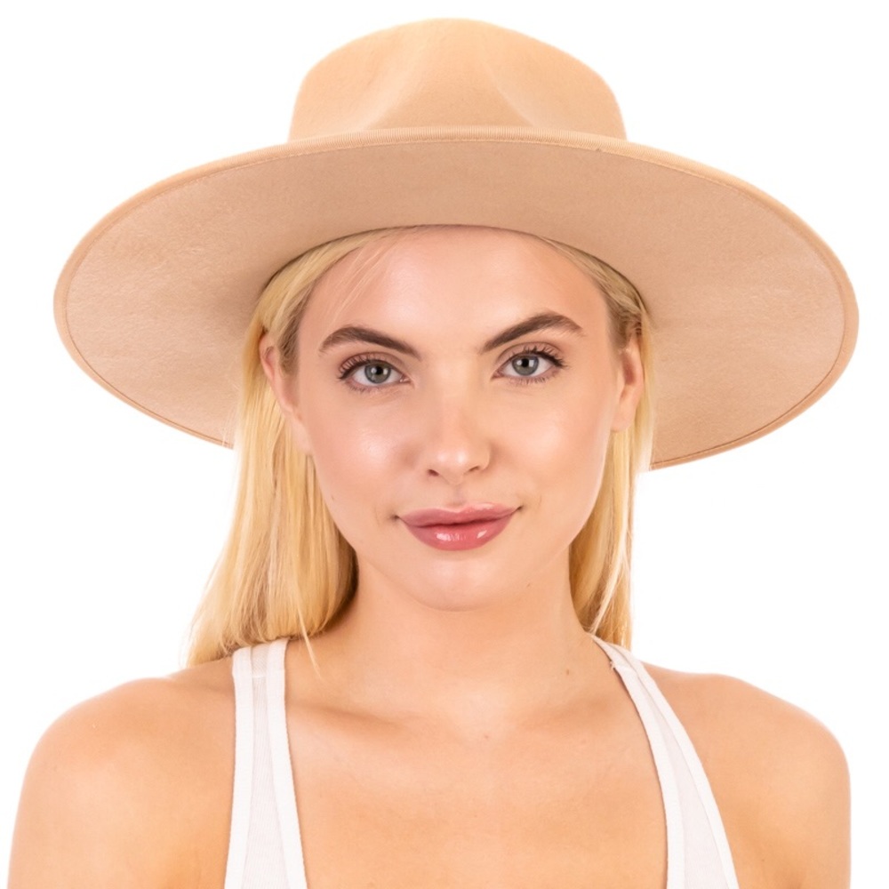 Stiff Brim Ribbon Wrap Wool Hat